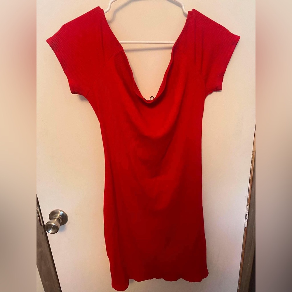 Fashion Nova Red Ribbed Scoop Neck Dress